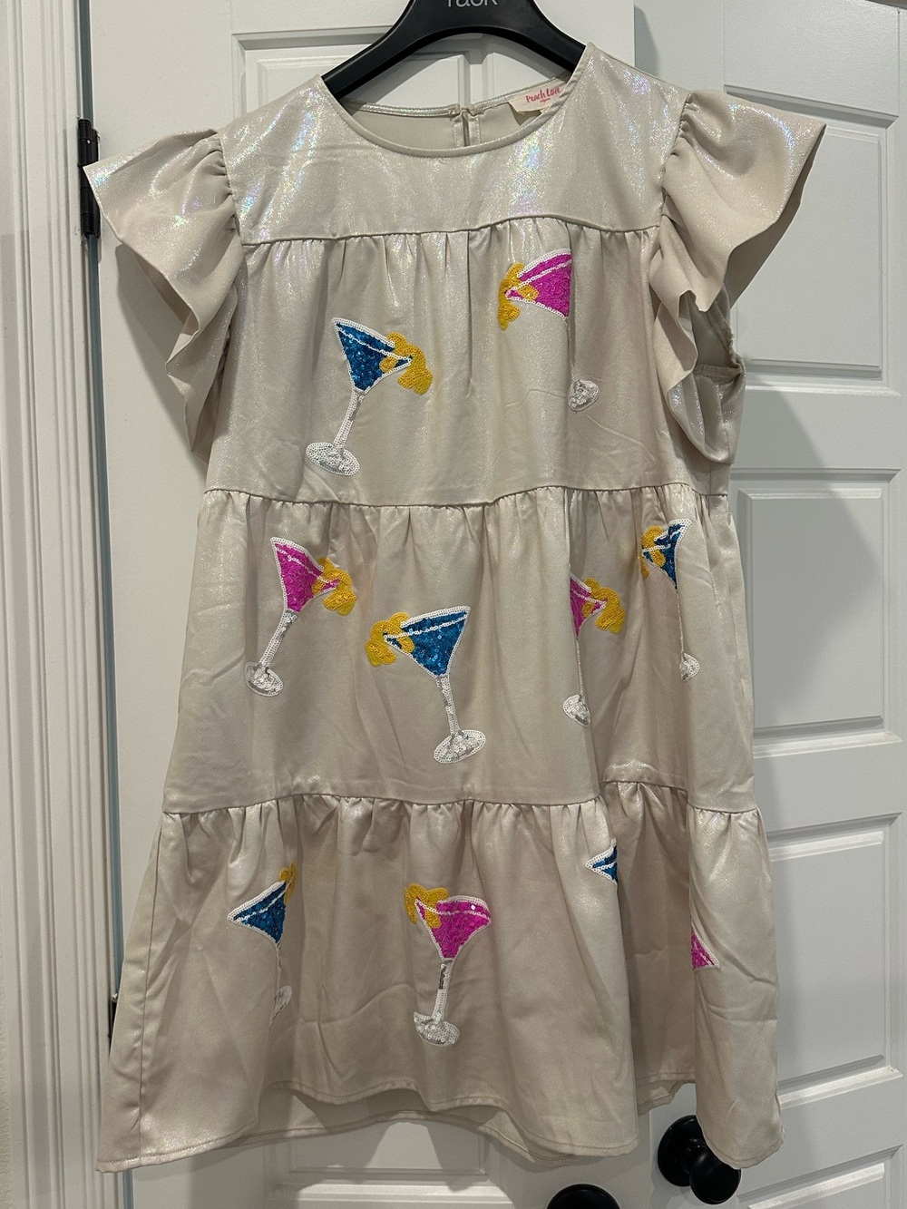 Peach Love Shimmery Cream Party Dress with Colorful Sequin Cocktails